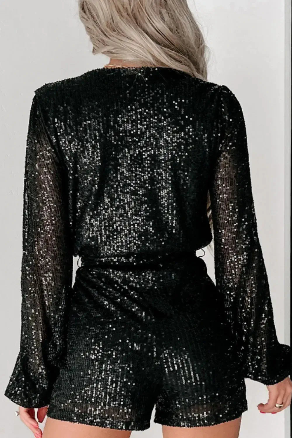 black sequin romper long sleeve