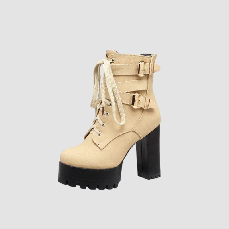 chunky heel bootie Beige