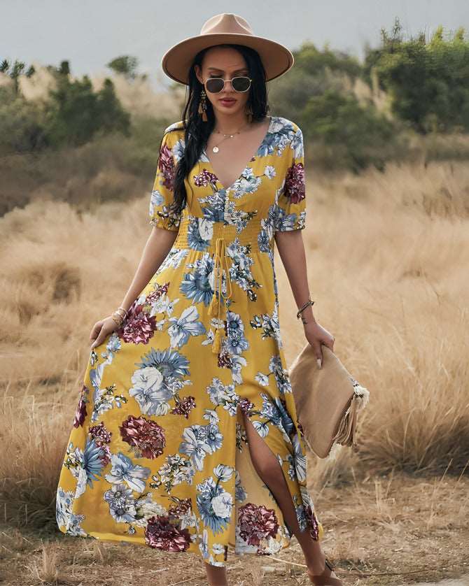 Floral Dress Summer Yellow