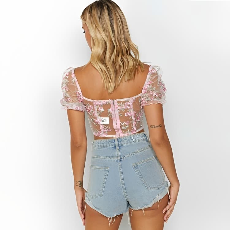 Pink Mesh Crop Top