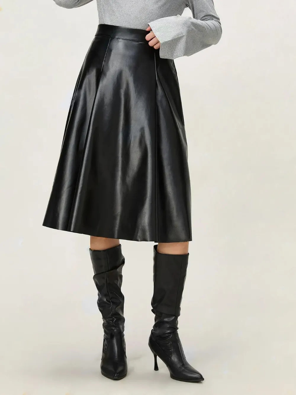midi leather skirt Black