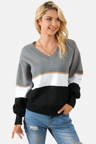 women's colorblock sweater Gray